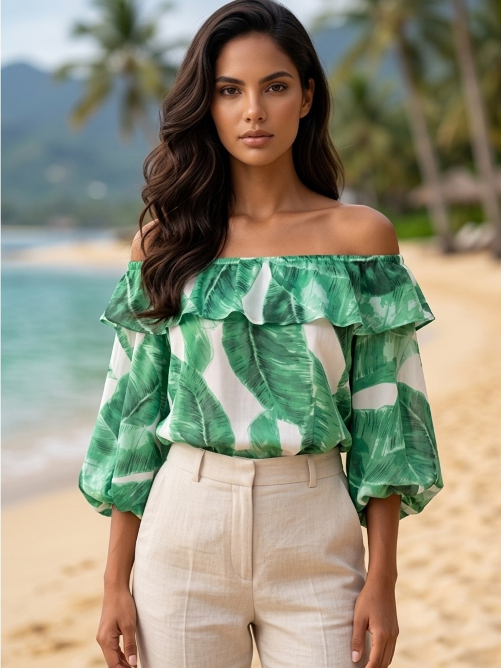 Olivaceous Tropical Blouse Farm Rio Style